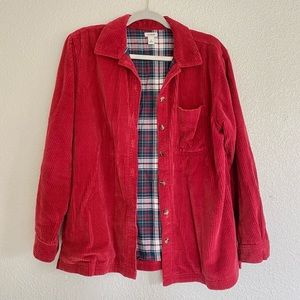 L. L. Bean Red Corduroy Shacket with Plaid Lining